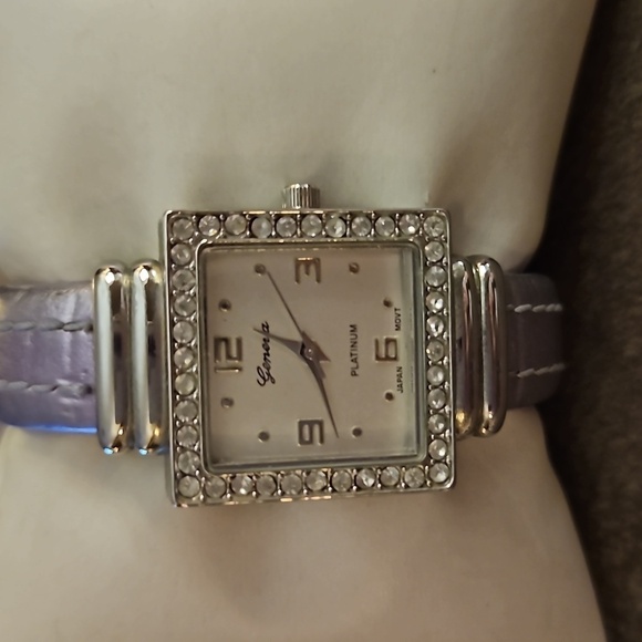 GENEVA Square Face Rhinestone Metallic Lavendar Cuff Watch - Picture 2 of 8